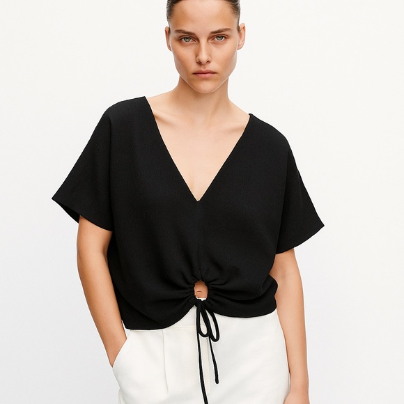 Zara Tie Front Crop Blouse medium - Picture 1 of 13